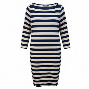 Lauren Ralph Lauren Navy & Gold Striped Sweater Dress – Size M